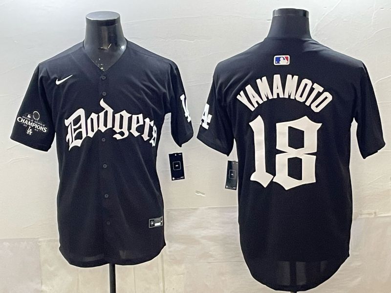 Men 2026 Nike Los Angeles Dodgers #18 Yamamoto Black Game MLB Jersey 08
